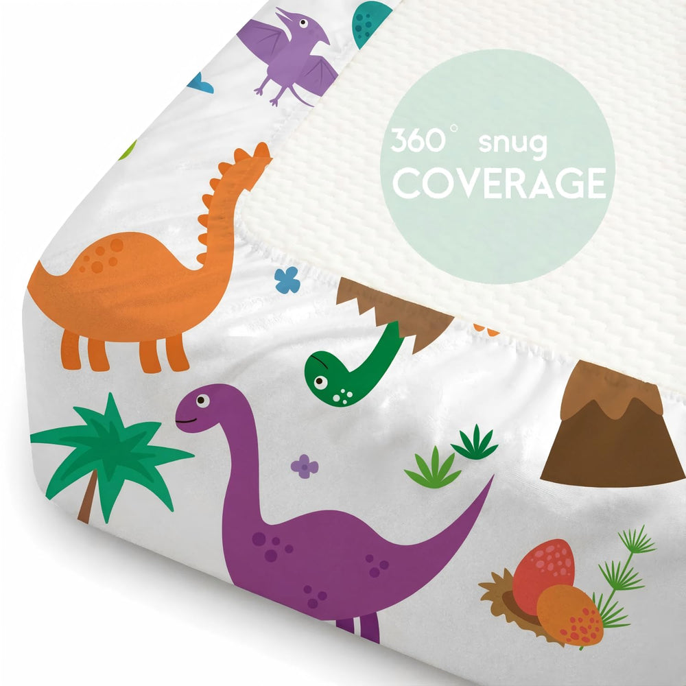 DengFengLai dinosaur crib sheet with 360° elastic corner ensures secure fit.