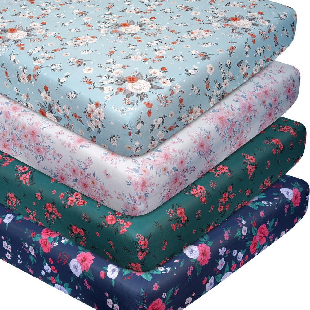 DengFengLai floral-pattern crib sheets offer breathable microfiber for soft baby sleep.