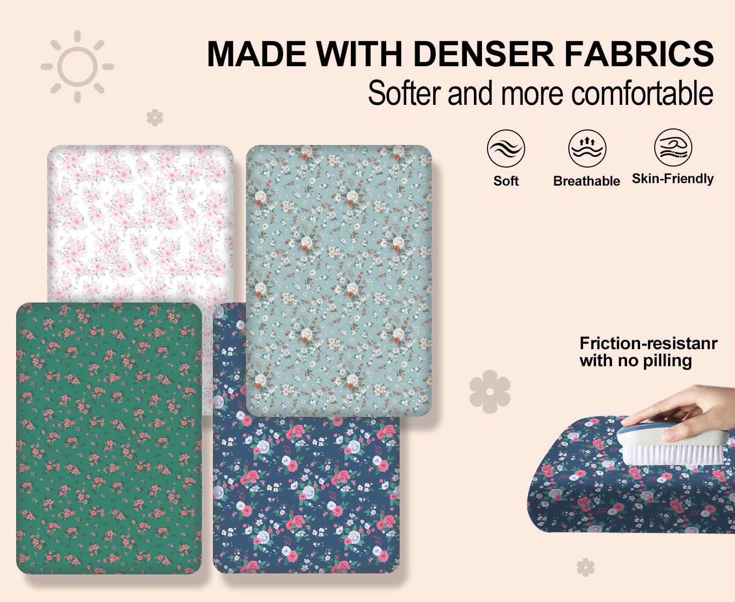 DengFengLai four-pack crib sheets set simplifies nursery changes.