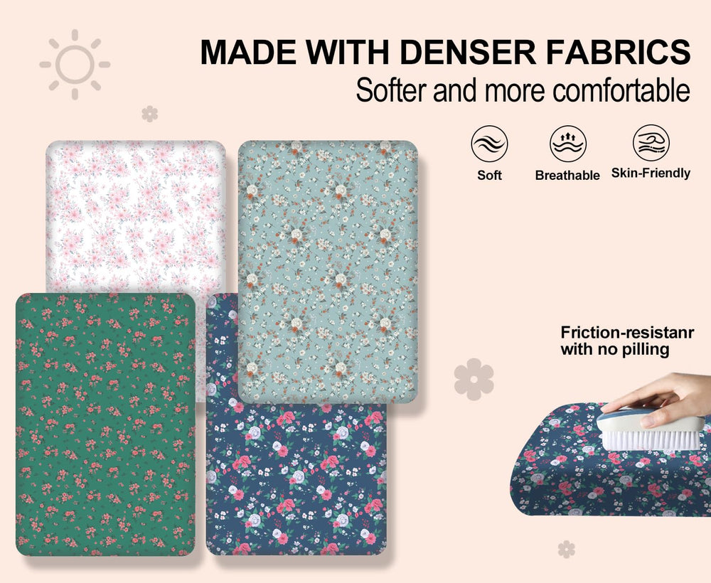 DengFengLai four-pack crib sheets set simplifies nursery changes.