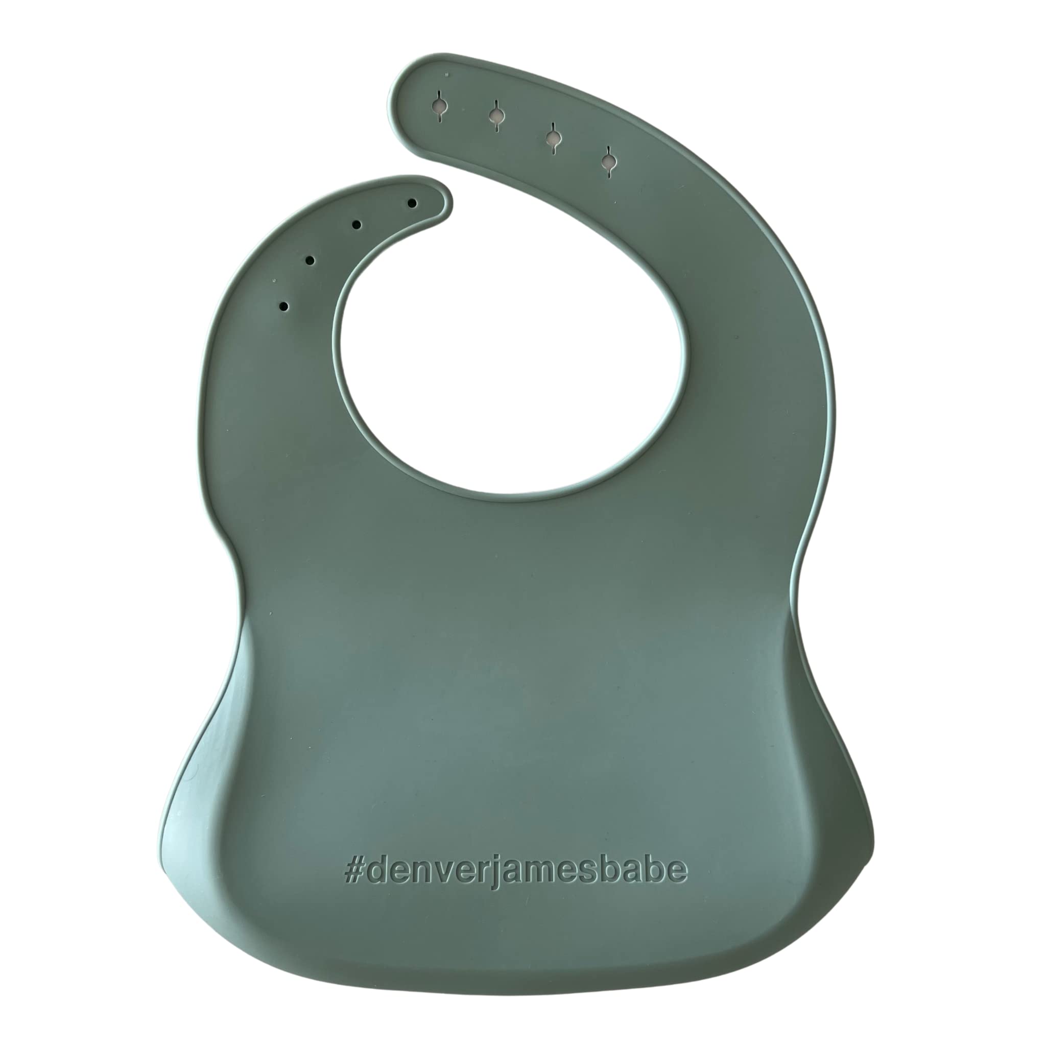 Denver James bib logo detail adds style to feeding moments.
