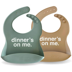 Denver James silicone feeding bib, dishwasher-safe, simplifies cleanup after meals.