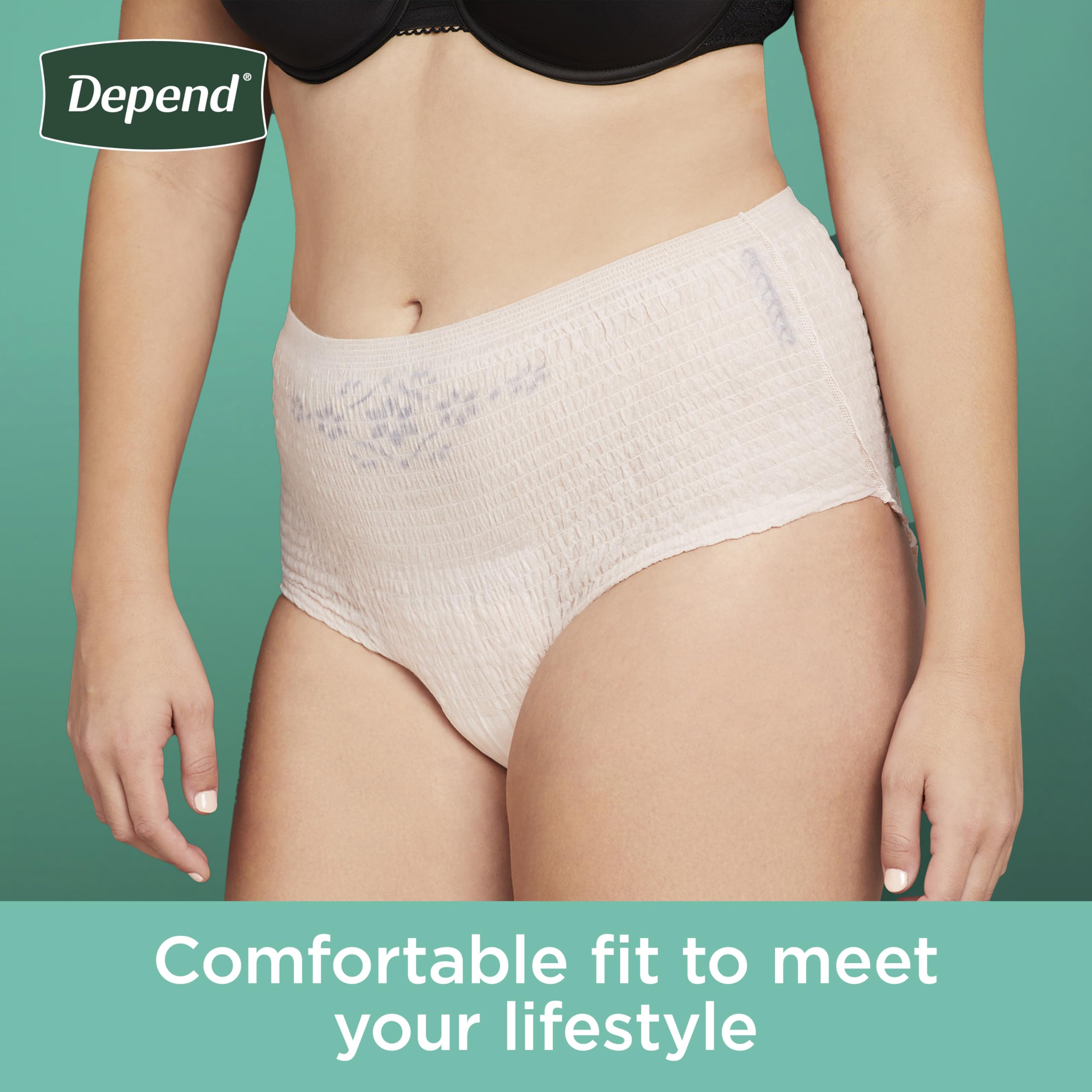 Depend Fresh Protection soft fabric image emphasizes comfortable, flexible fit.
