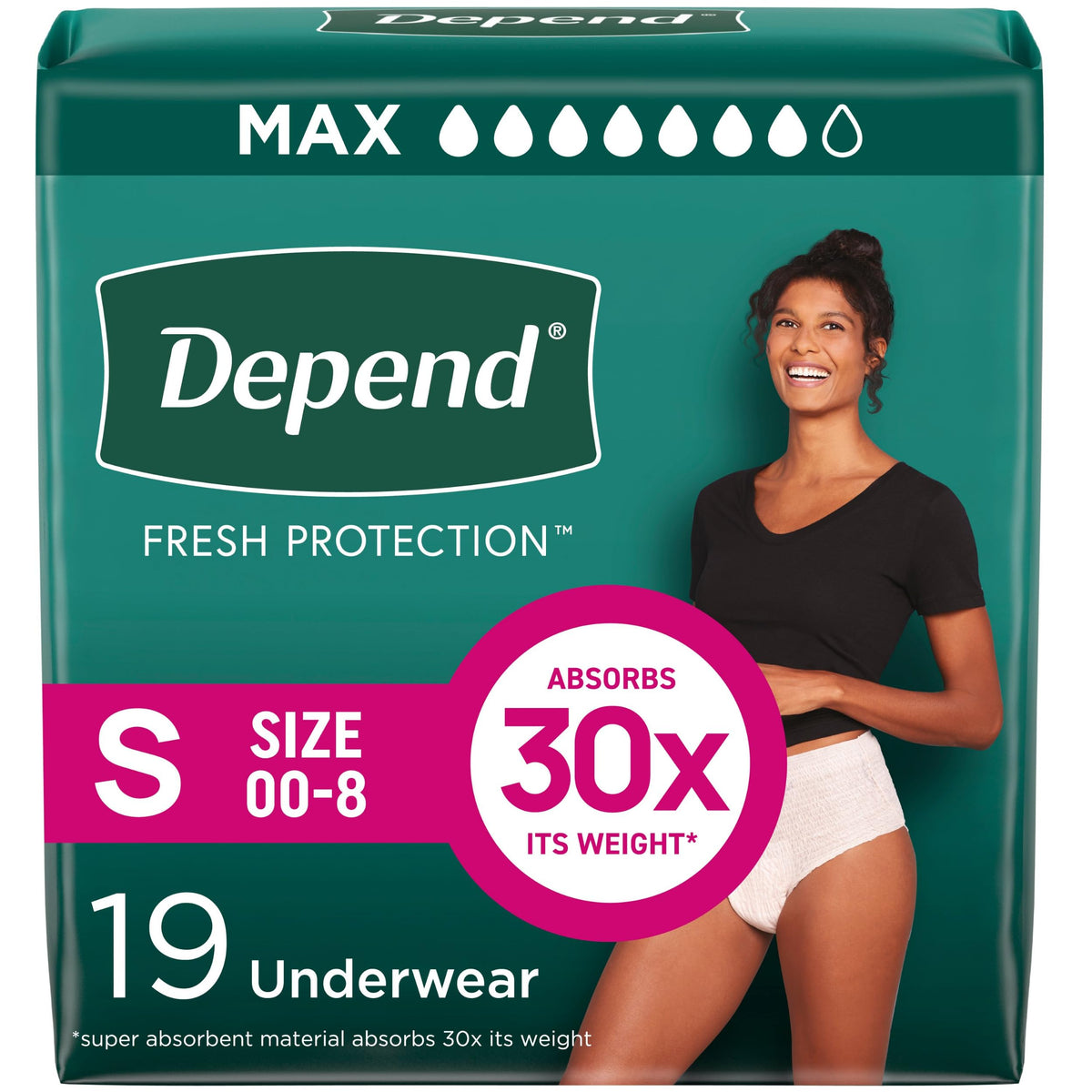 Depend Fresh Protection underwear front view in blush offers all-day protection.