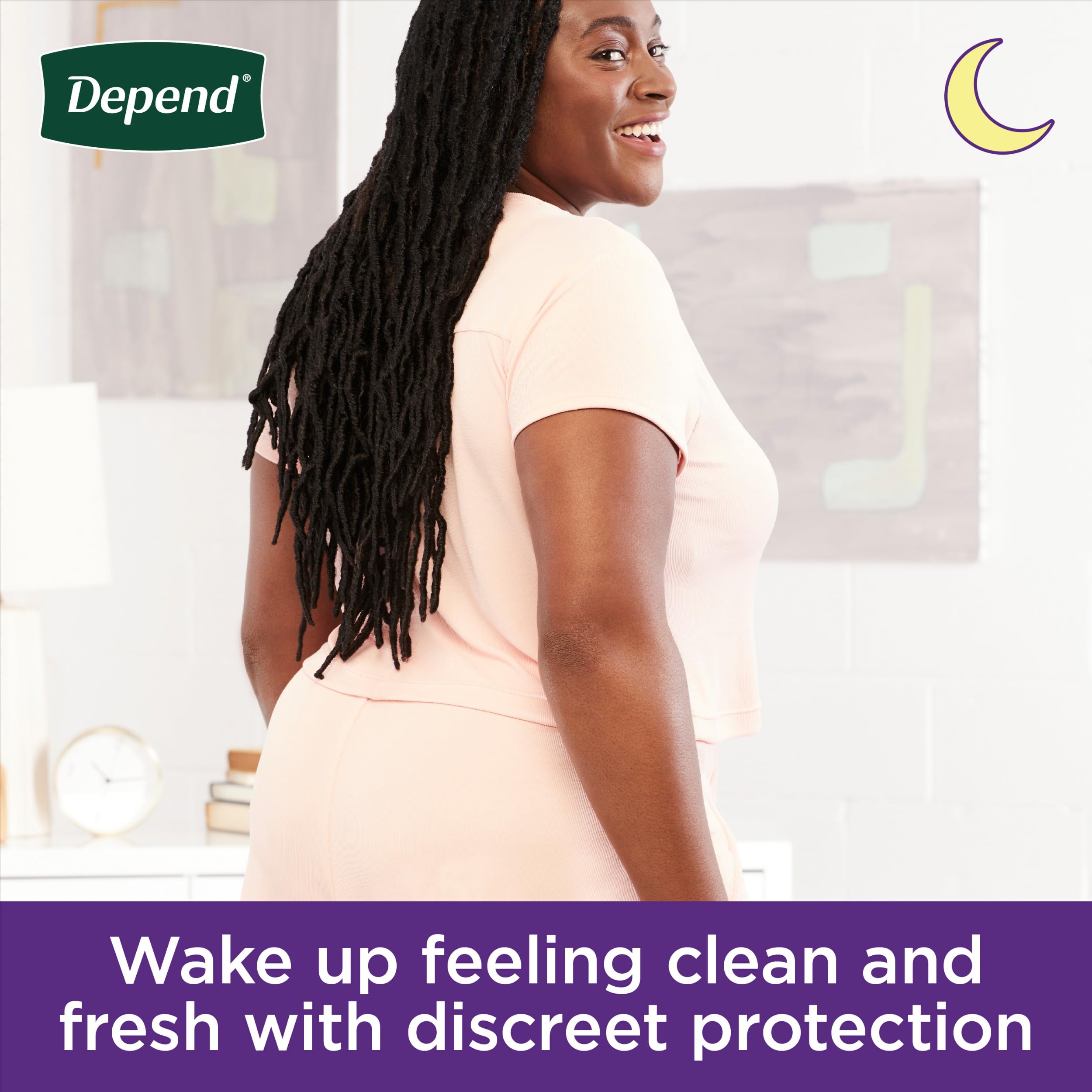 Depend Night Defense nighttime use scene emphasizing overnight protection