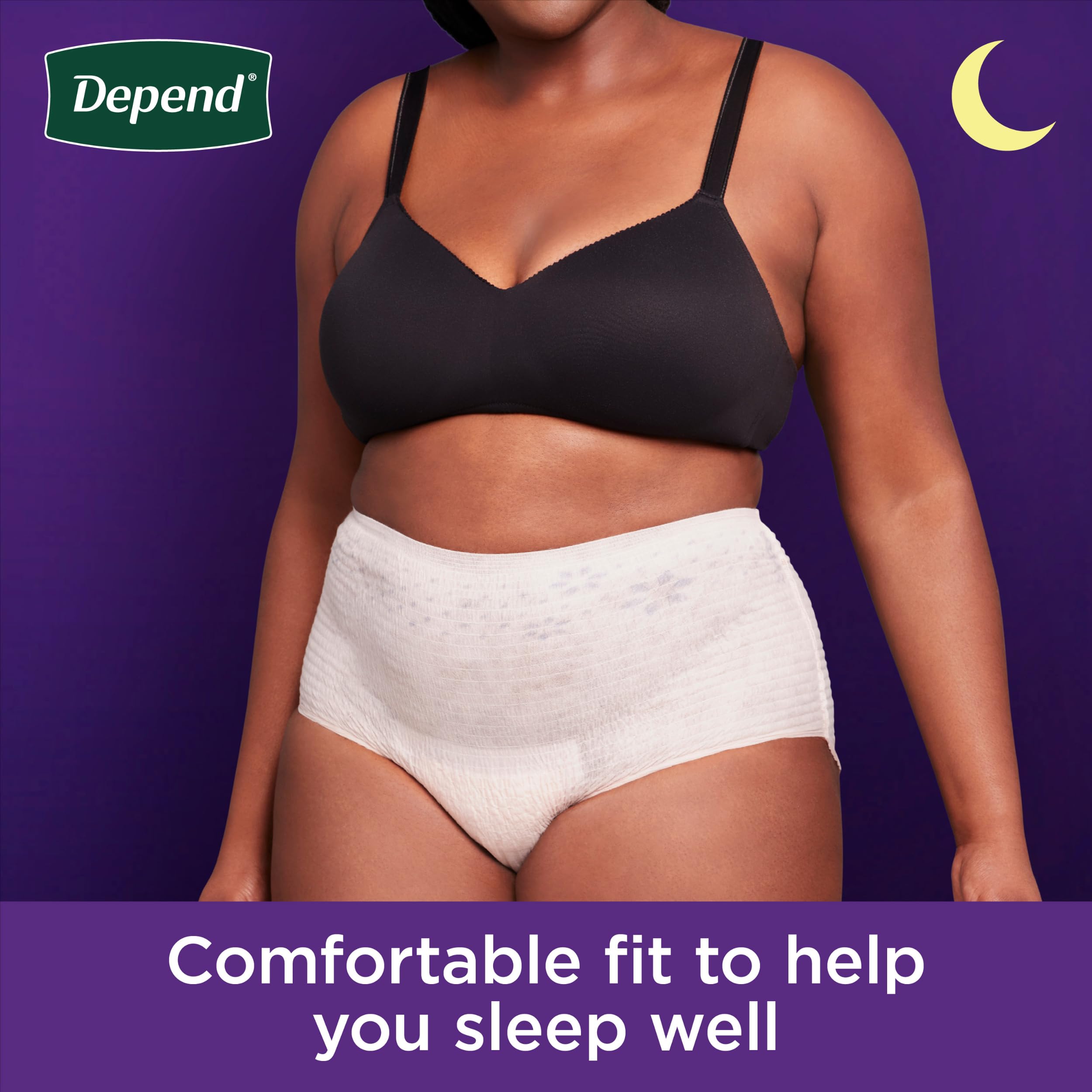 Depend Night Defense OdorBlock technology label indicating odor control