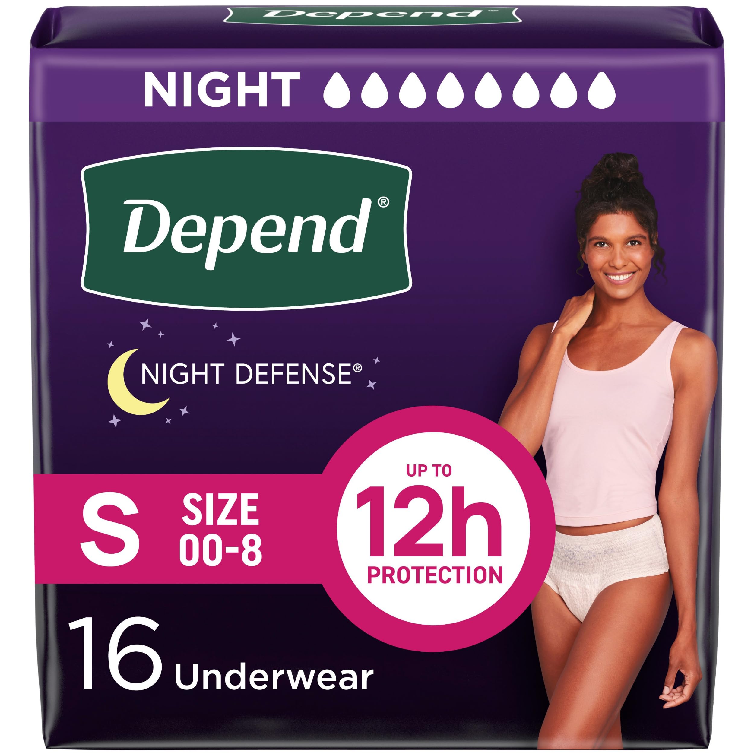 Depend Night Defense womens nighttime underwear in blush showing overnight protection