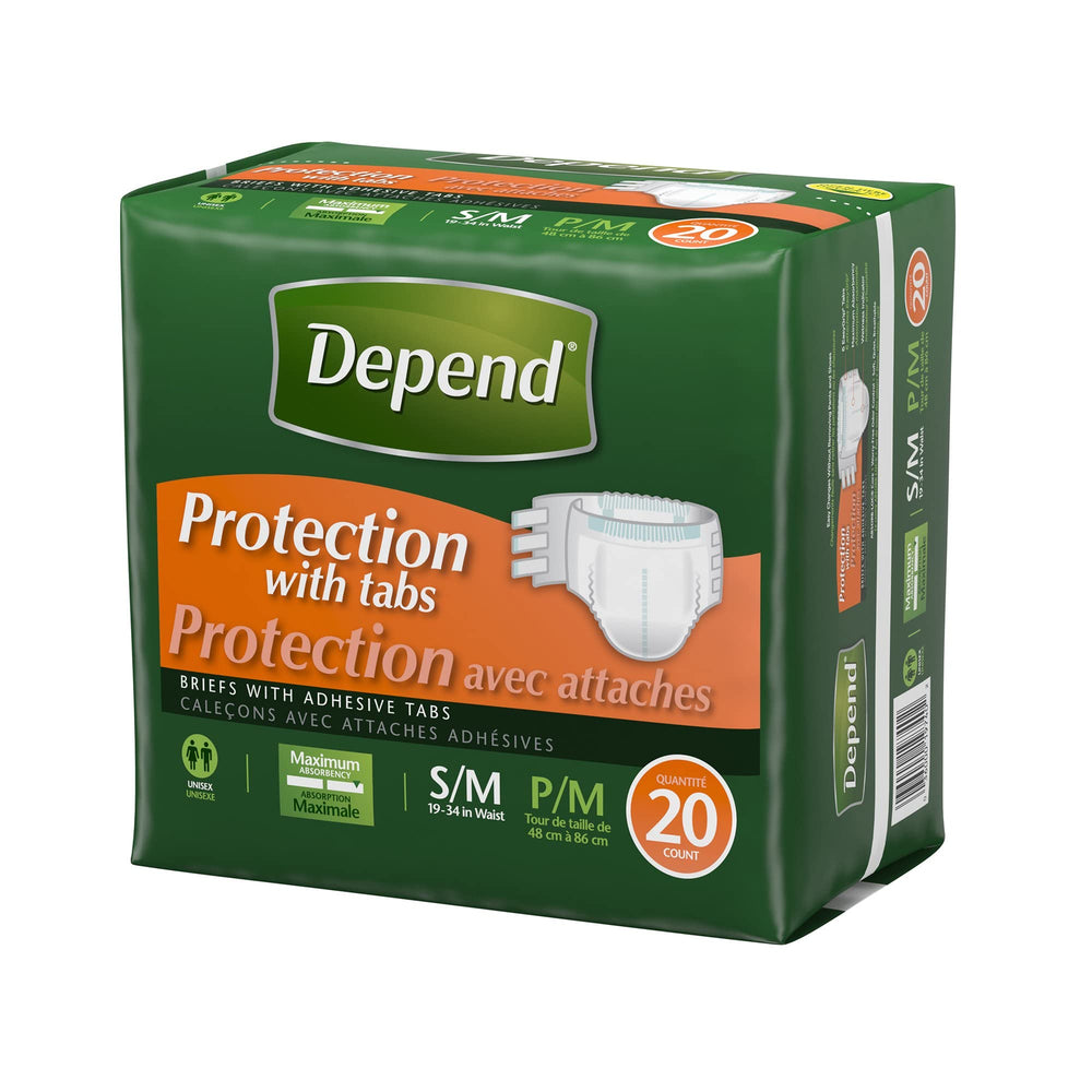 Model wearing Depend Protection with Tabs for secure, discreet daily use.