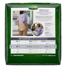 Depends Women maximum absorbency for nighttime protection and odor control.