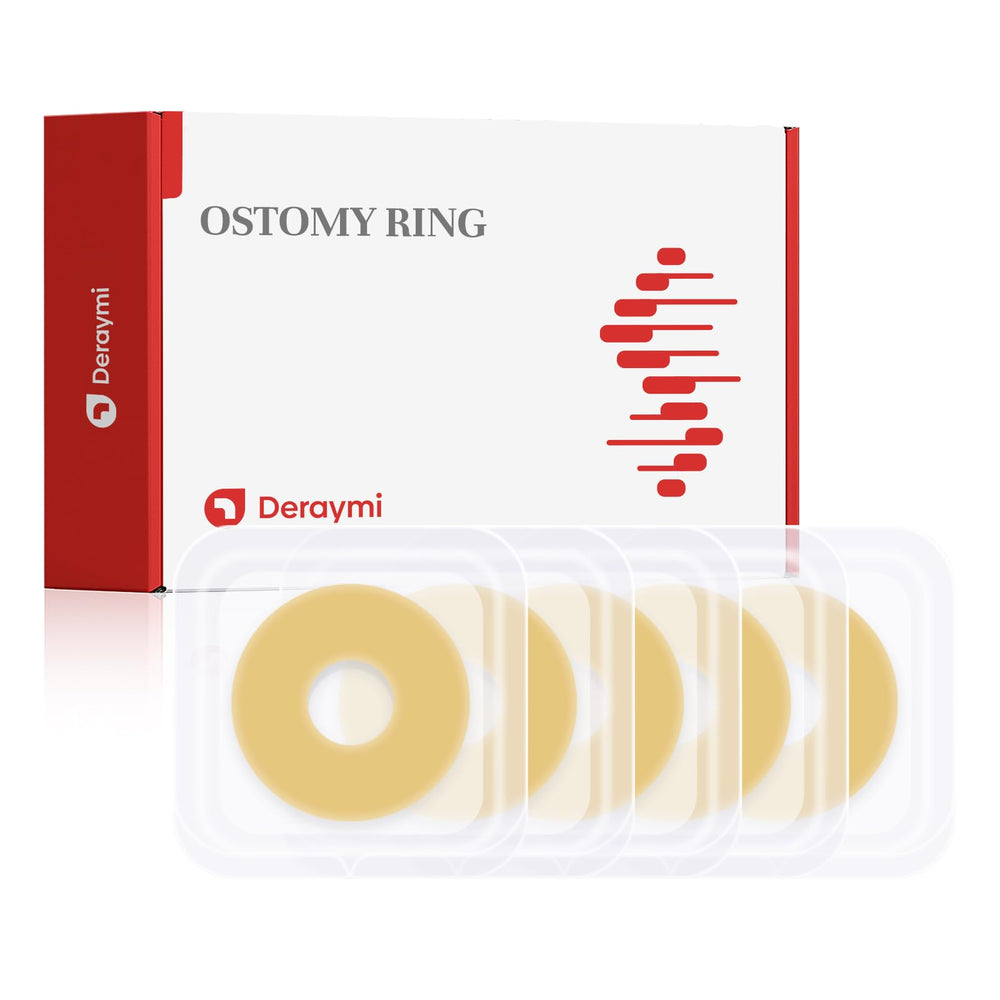 DERAYMI 10-pack moldable ostomy barrier rings seal around the stoma for secure fit.