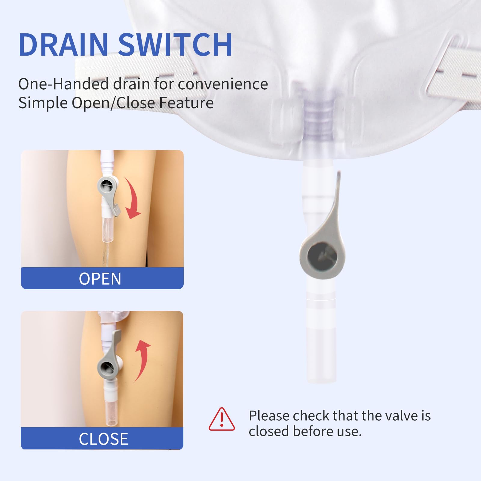 DERAYMI leg bag flip-top drain enables hygienic emptying