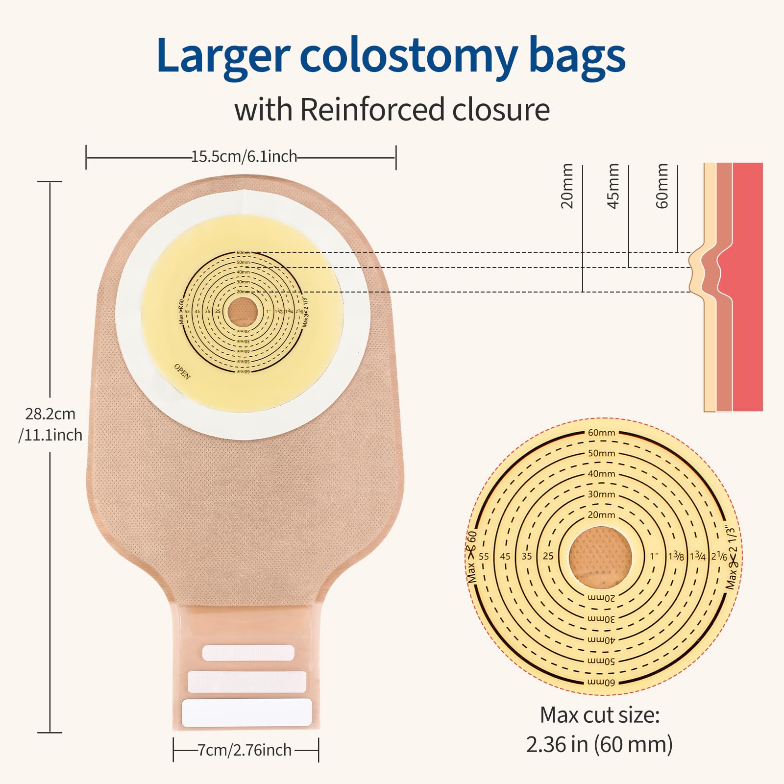 DERAYMI one-piece drainable bag close-up showing secure sealing and skin-friendly contact.