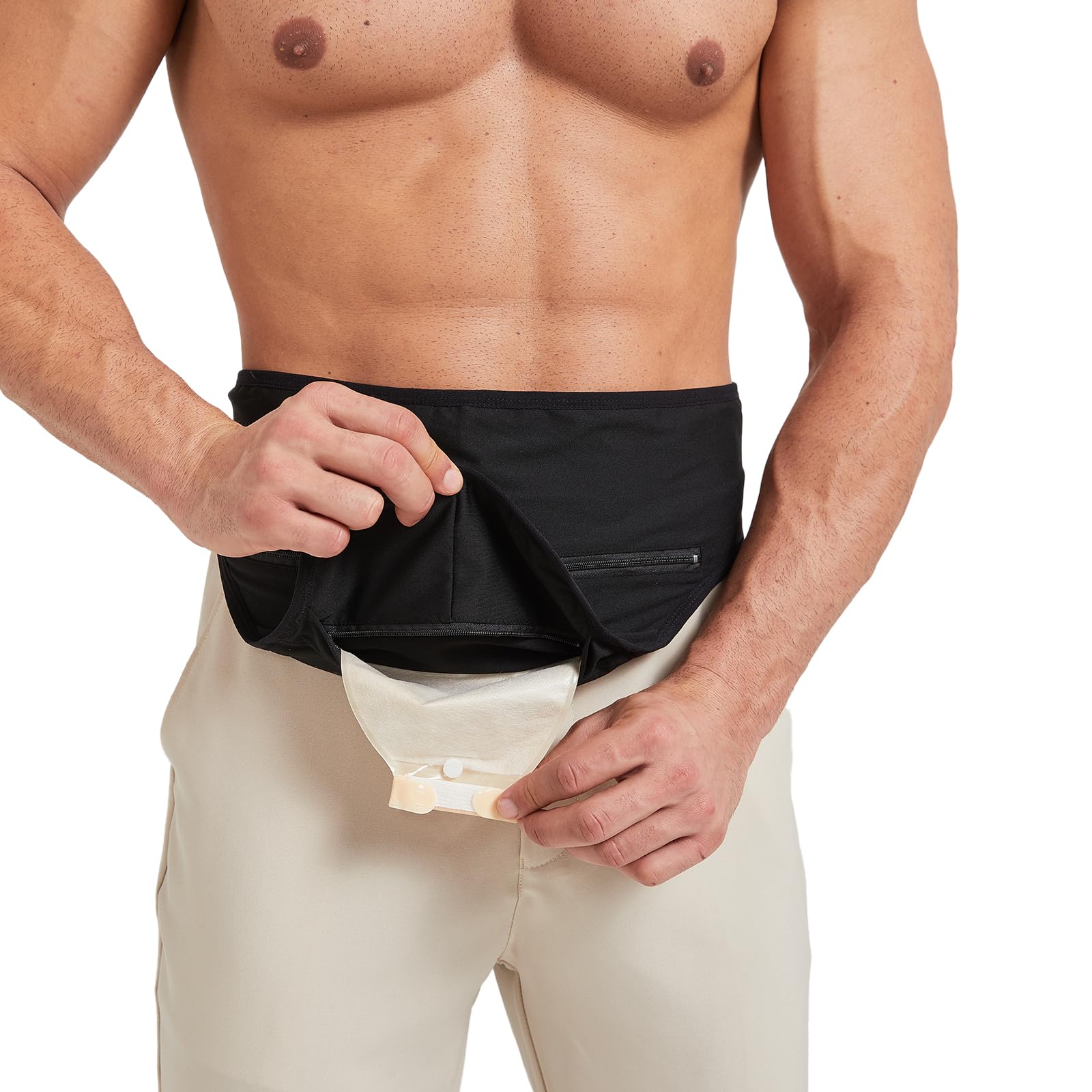 DERAYMI ostomy belt cover with soft fabric resting on skin for all-day comfort
