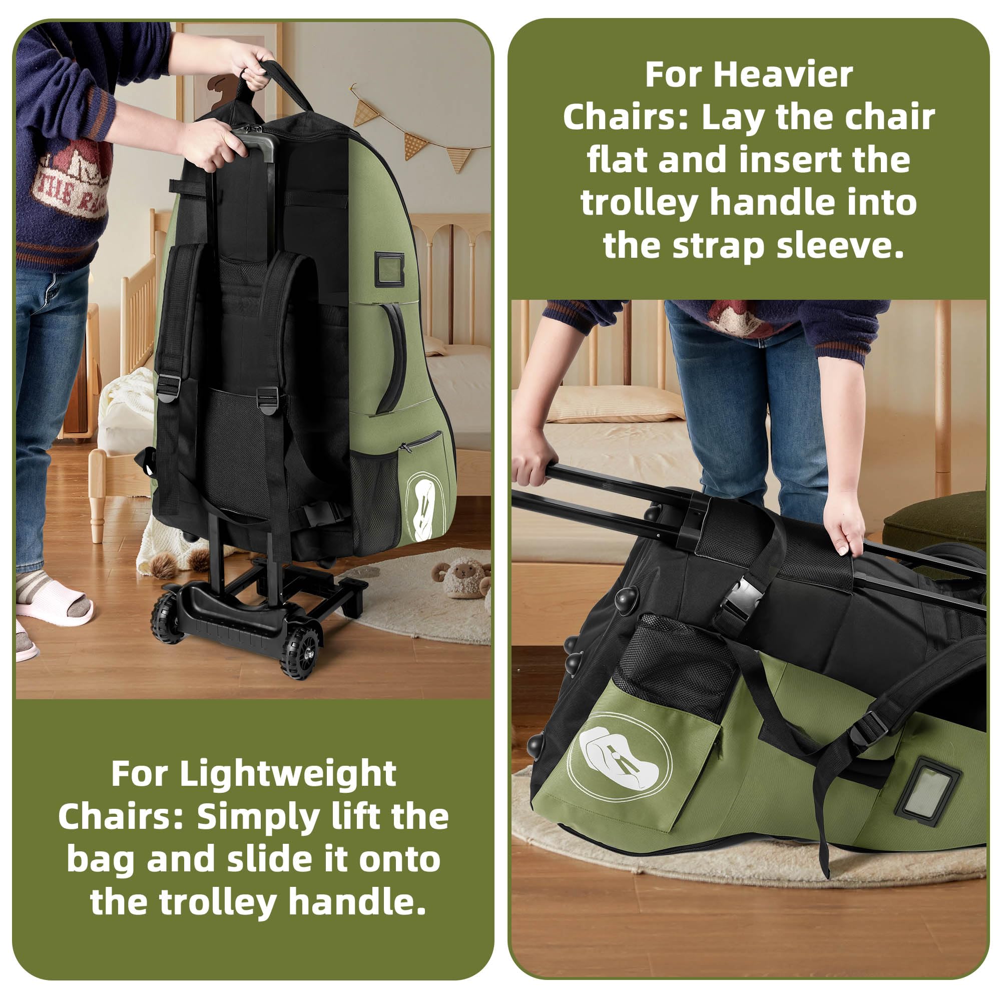 DerBiedersinn green car seat travel bag for organized travel