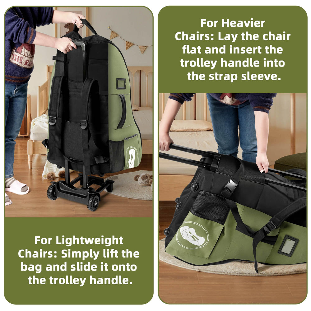 DerBiedersinn green car seat travel bag for organized travel