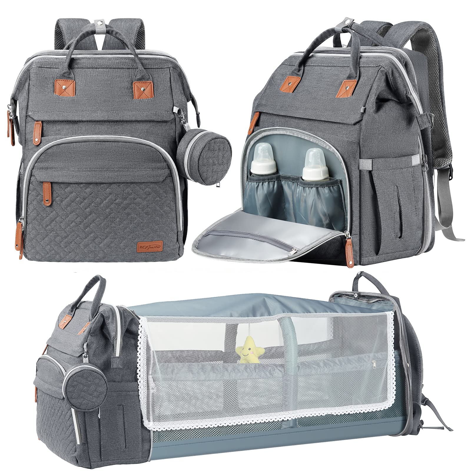 DERJUNSTAR diaper bag backpack keeps baby essentials organized on the go.