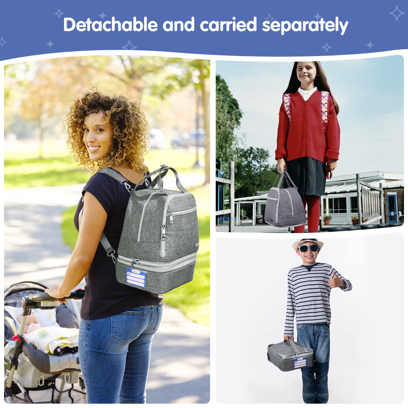 Derjunstar everyday use with adjustable straps for backpack or stroller attachment.