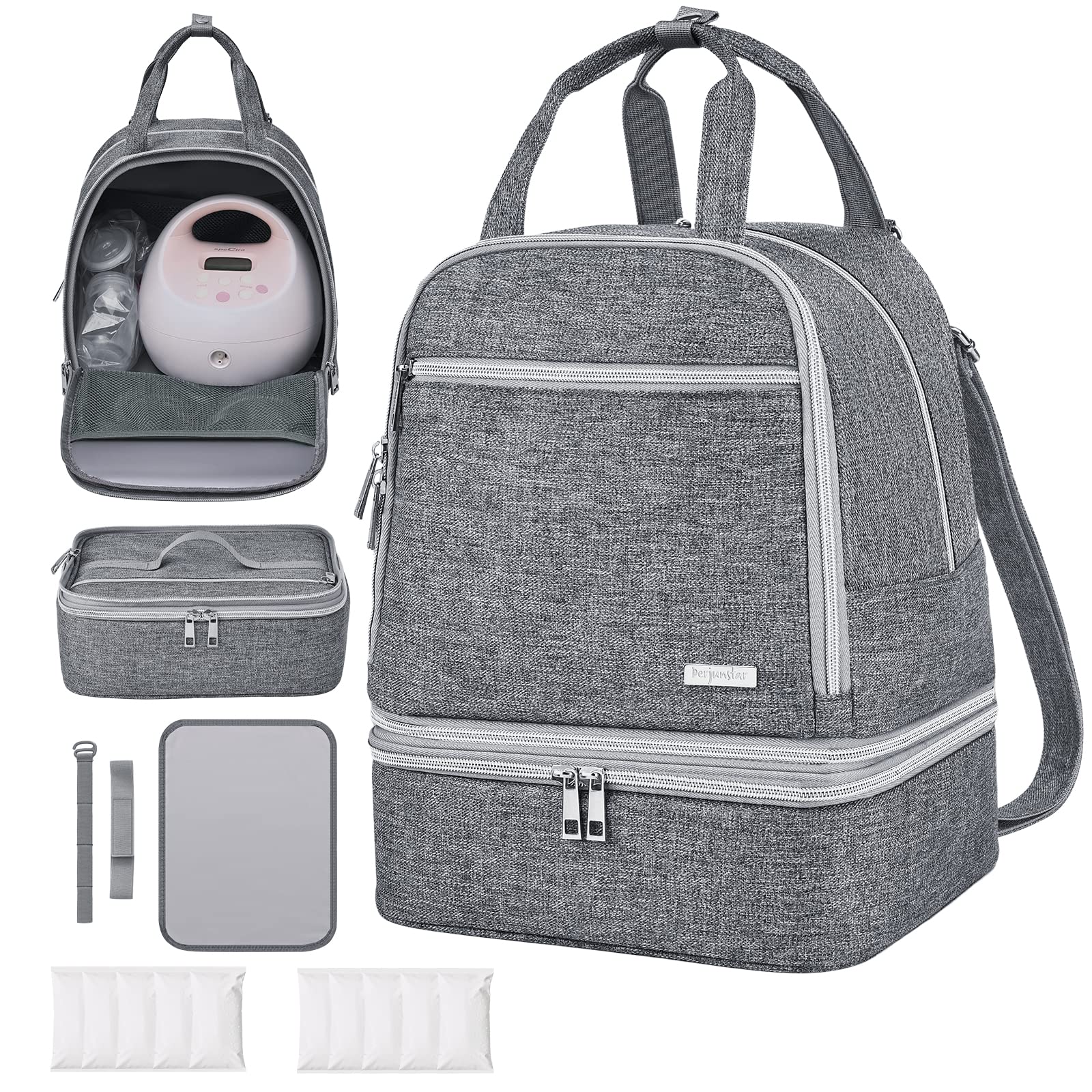 Derjunstar breast pump bag front view for discreet daily carry and easy access.