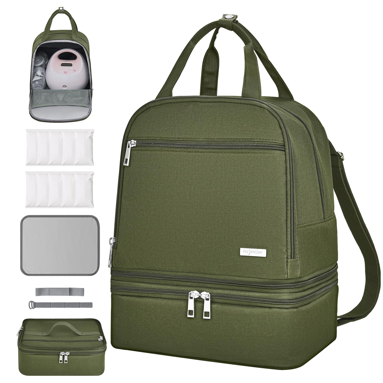 DERJUNSTAR Derbiedersinn breast pump bag front view, professional design for daily use.