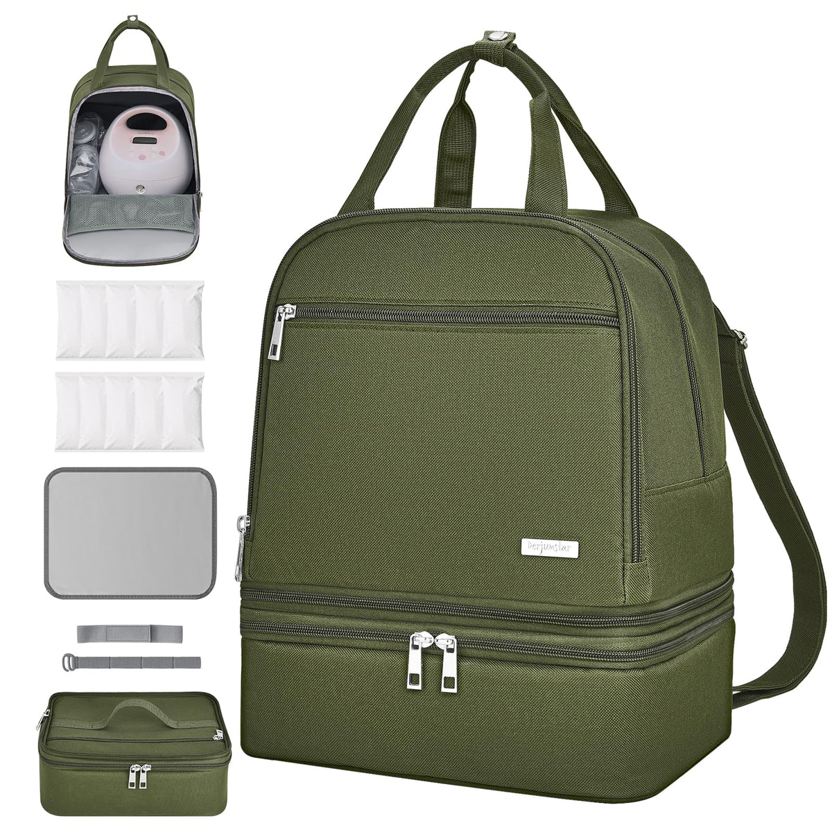 DERJUNSTAR Derbiedersinn breast pump bag front view, professional design for daily use.