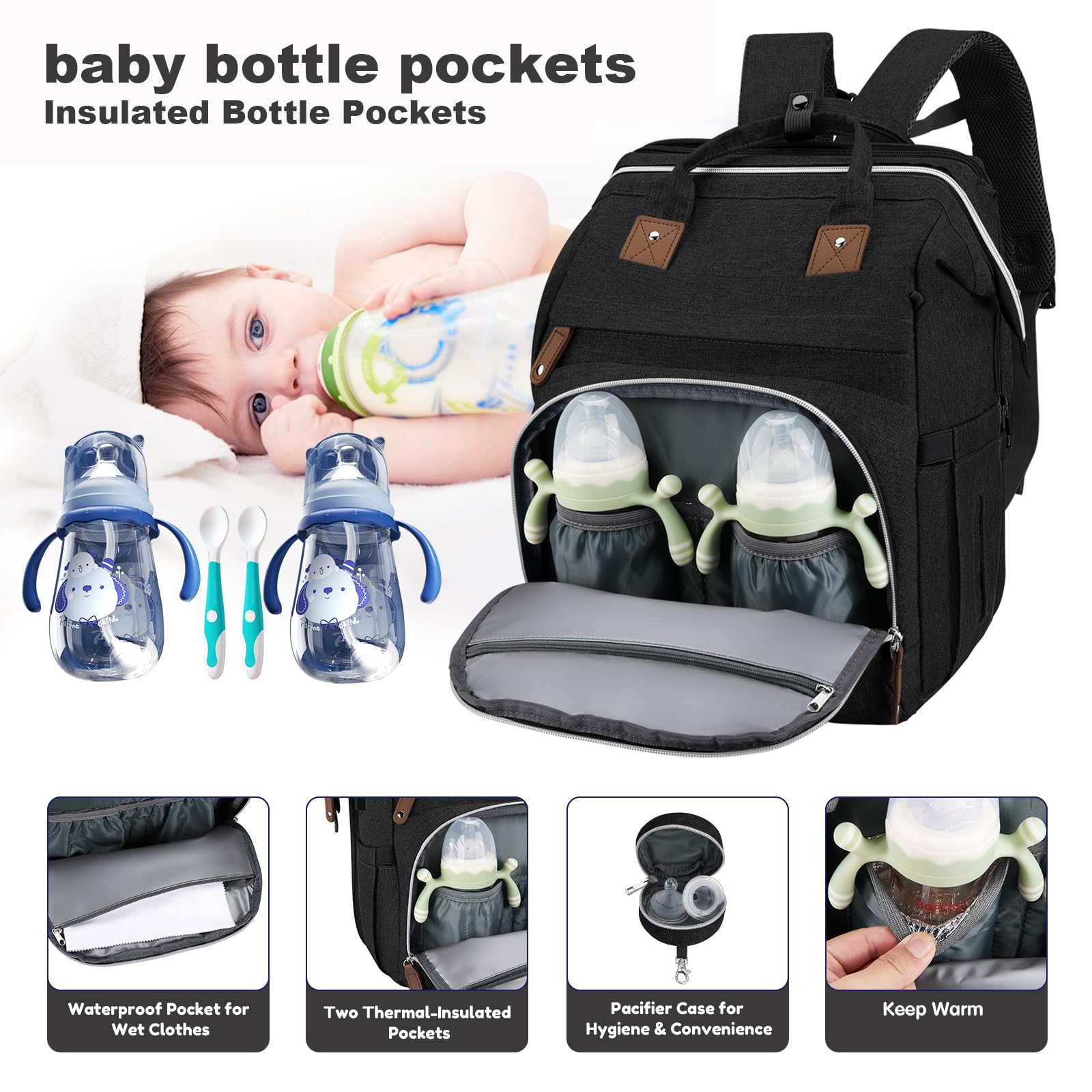 DERJUNSTAR diaper bag backpack changing station provides portable, easy diaper changes on the go.