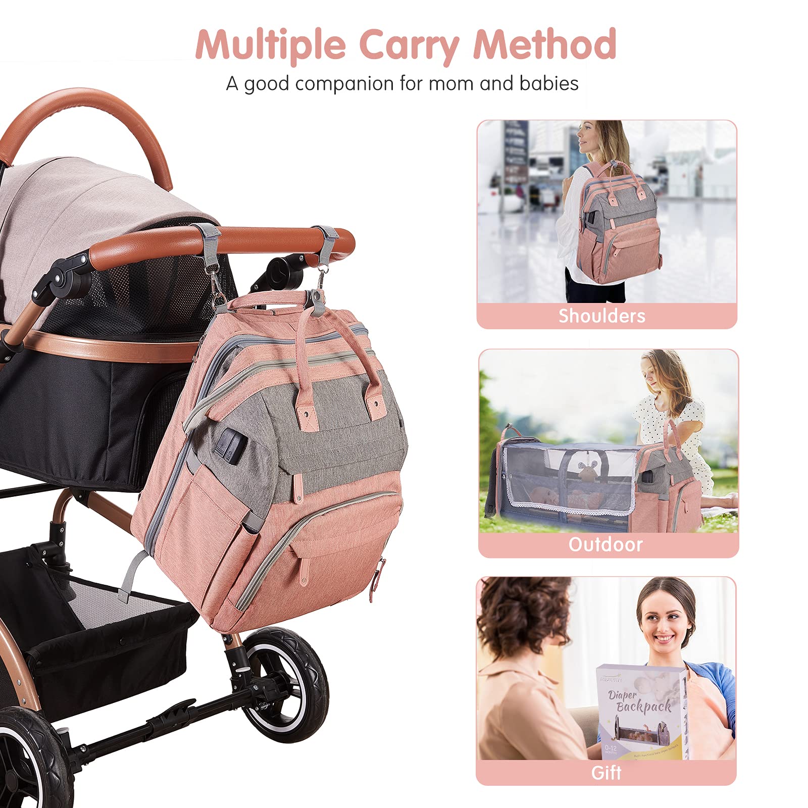 DERJUNSTAR diaper bag backpack insulated front pocket keeps bottles warm.
