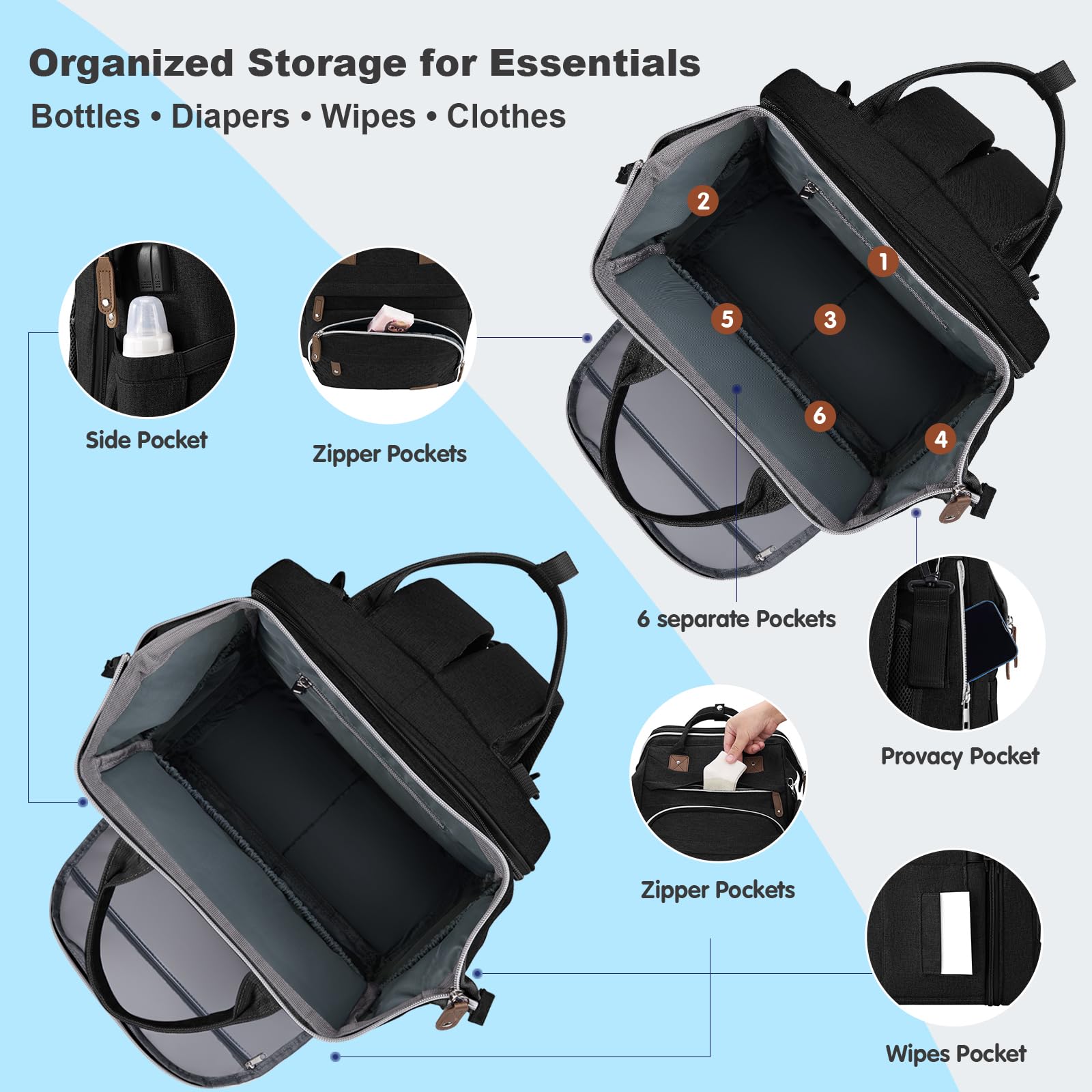 DERJUNSTAR diaper bag backpack insulated bottle pockets help maintain temperature on outings.