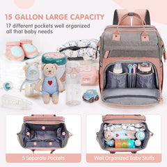 DERJUNSTAR diaper bag backpack large capacity holds diapers, bottles, clothes for travel.