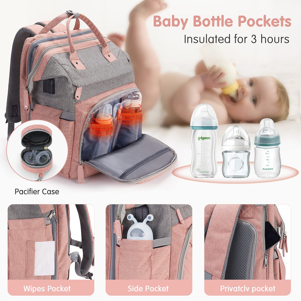 DERJUNSTAR diaper bag backpack stroller straps attach securely for hands-free trips.