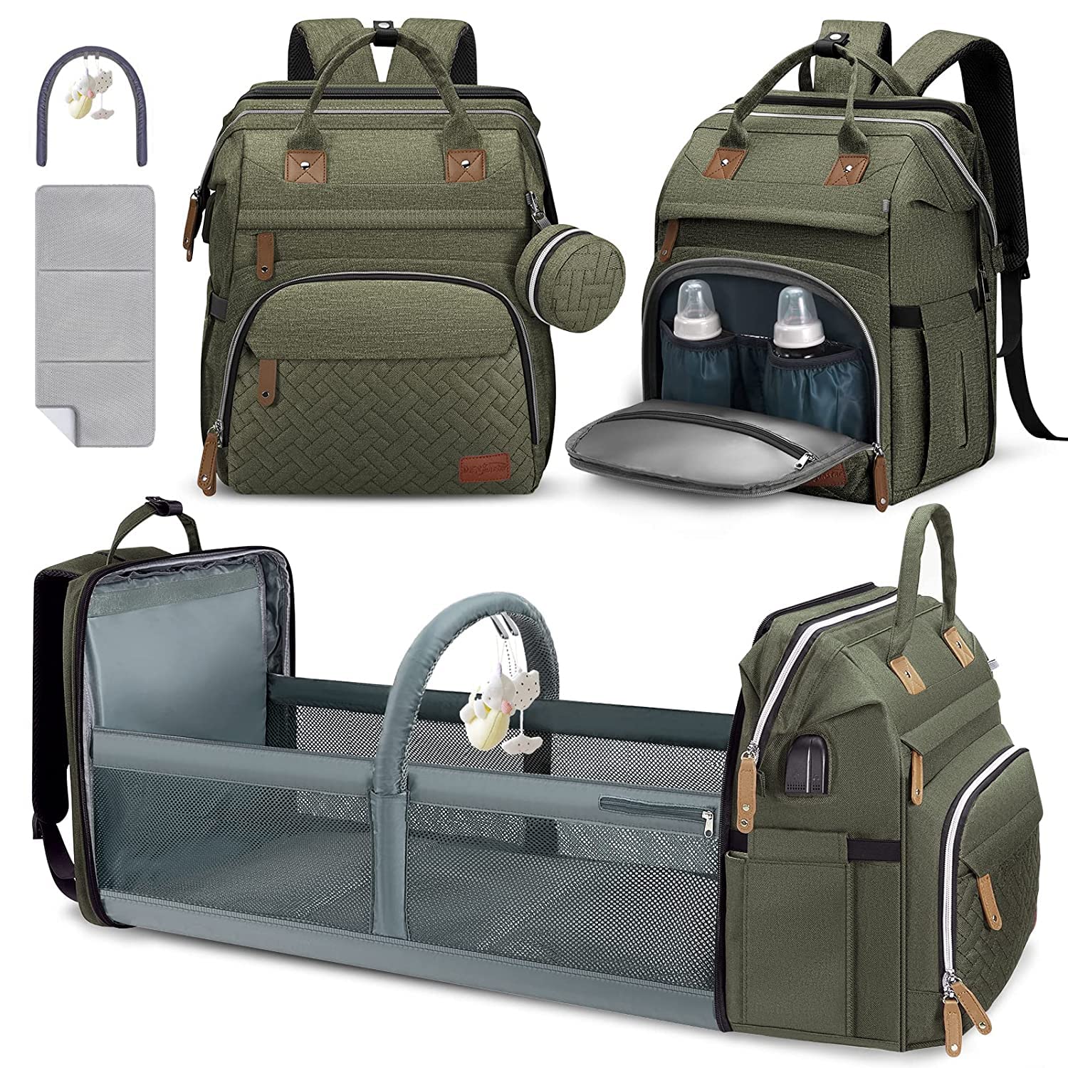DERJUNSTAR diaper bag backpack with thick padded straps for all-day comfort.
