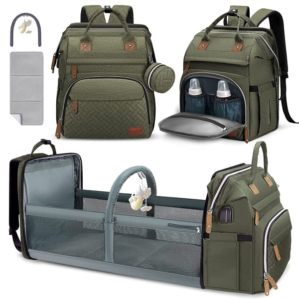 DERJUNSTAR diaper bag backpack with thick padded straps for all-day comfort.