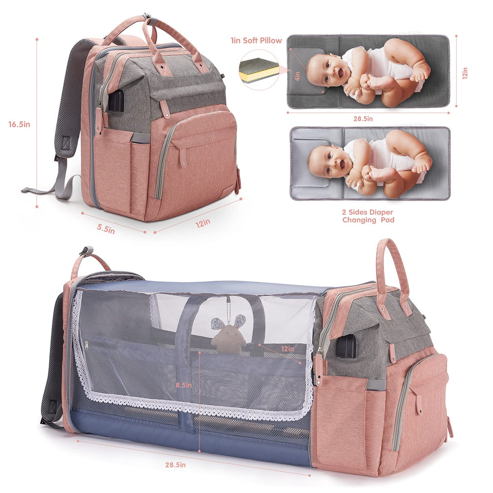 DERJUNSTAR diaper bag backpack USB port enables on-the-go charging.