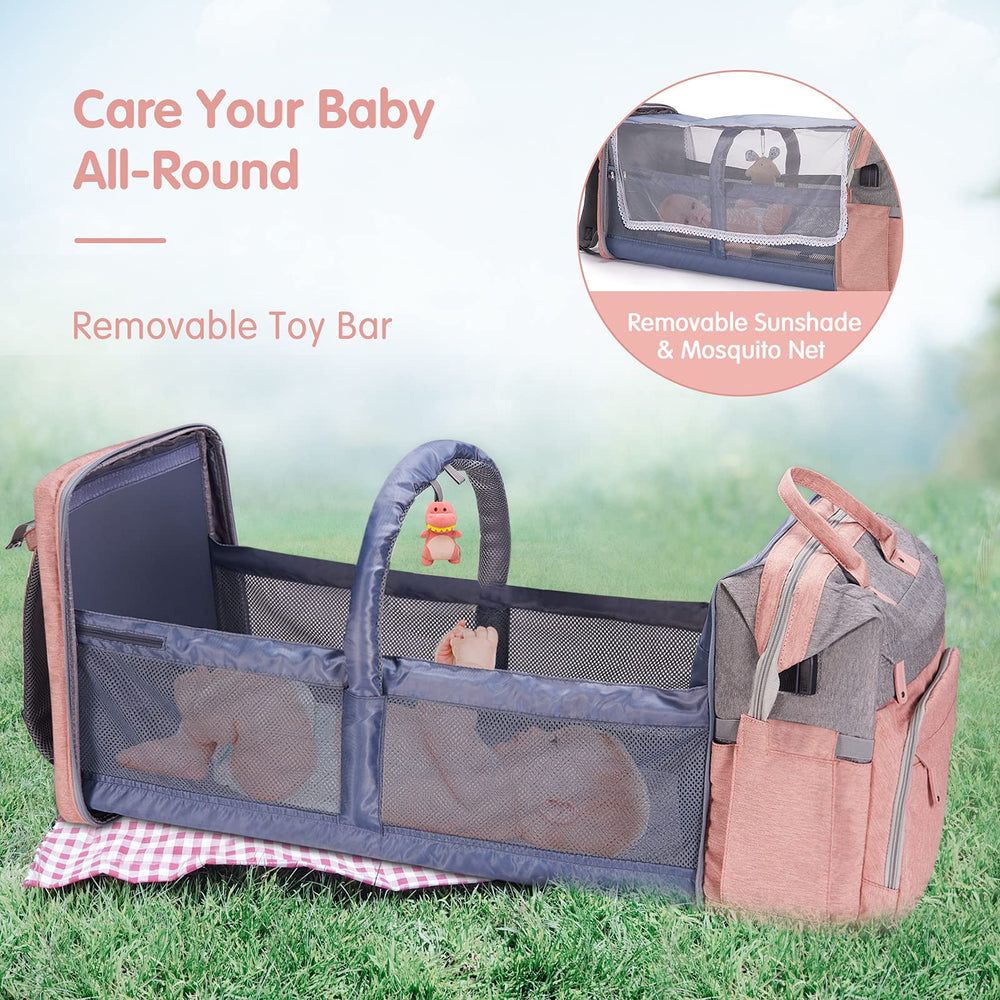 DERJUNSTAR diaper bag backpack waterproof fabric keeps contents dry outdoors.
