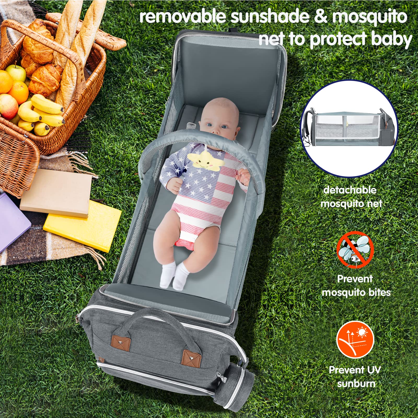 DERJUNSTAR multiple pockets boost organization for diapers, wipes, bottles, and clothes.