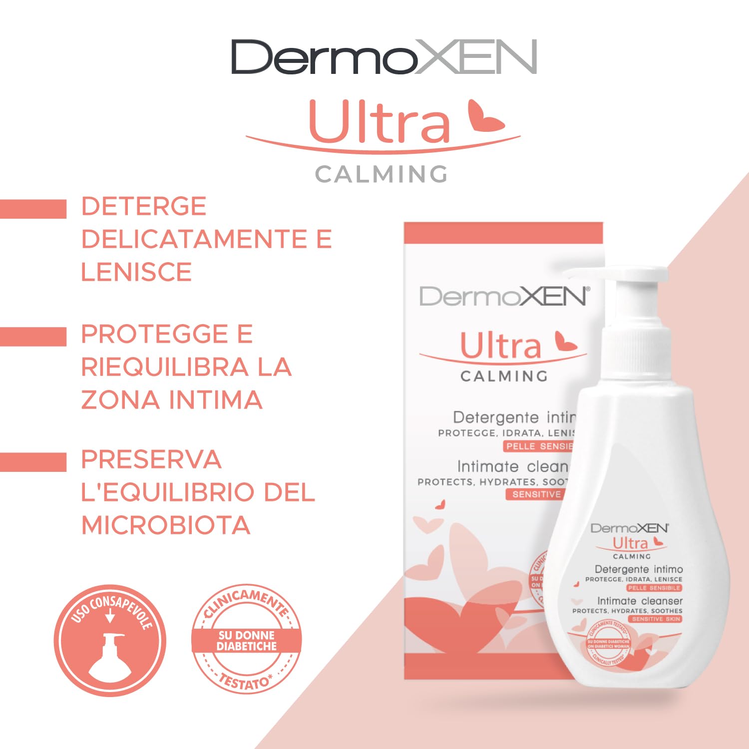 DERMOXEN UltraCalming wash with hyaluronic acid detail emphasizes moisture.