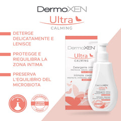 DERMOXEN UltraCalming wash with hyaluronic acid detail emphasizes moisture.