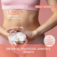 DERMOXEN UltraCalming wash label closeup highlighting pH-balanced formulation.