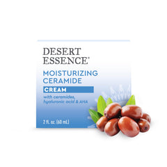 Desert Essence Ceramide Cream bottle closeup highlighting hydrating, barrier-supporting skincare.