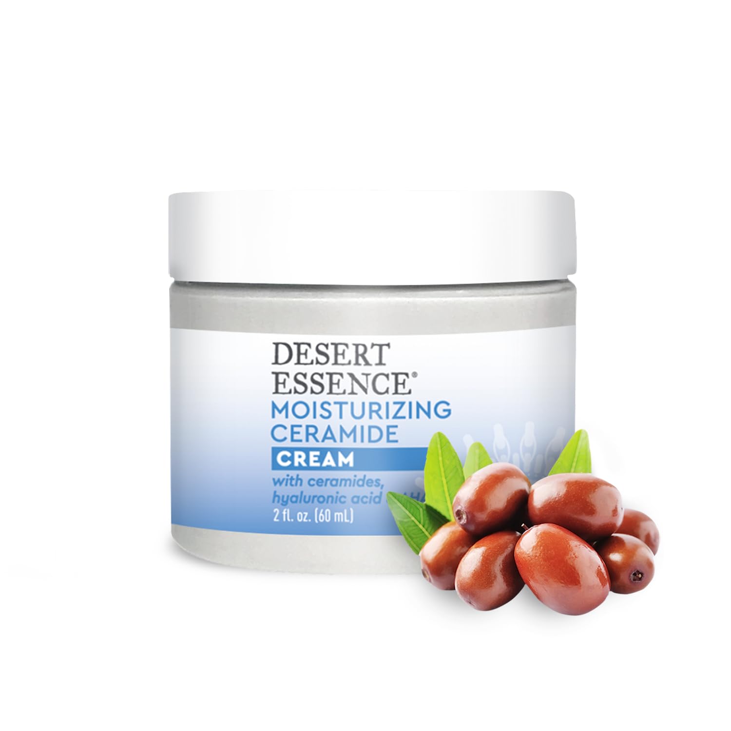 Desert Essence Ceramide Cream packaging side highlights Made in USA and clean ingredients.