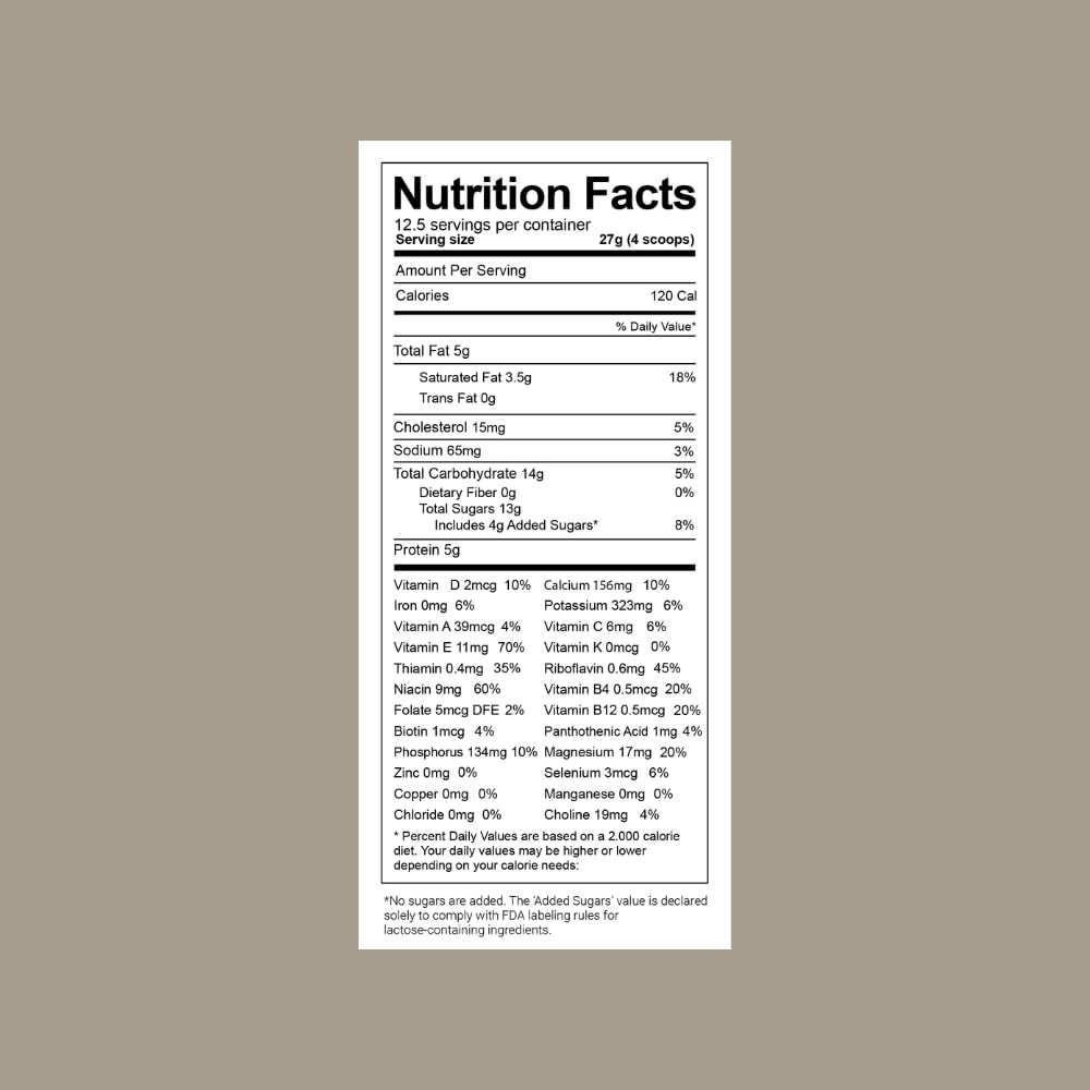 Designed by Nature Goat Milk Formula ingredients spoon highlights real-food nutrition for growing kids.
