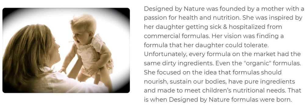 Designed by Nature Goat Milk Formula no palm oil icon highlights clean ingredients.