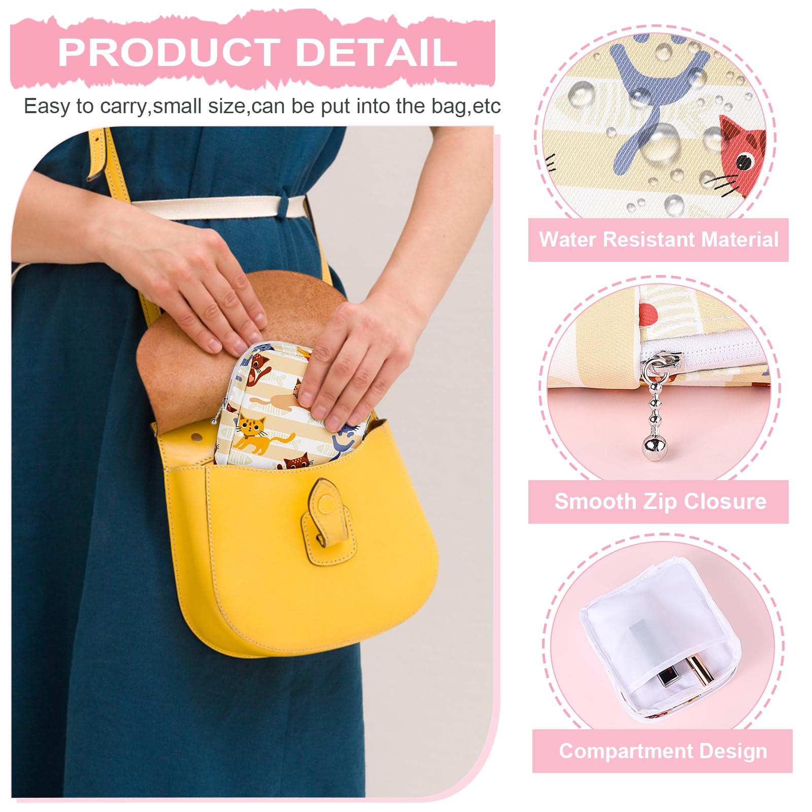 Desing Wish privacy zip-closure keeps personal items secure in public restrooms.