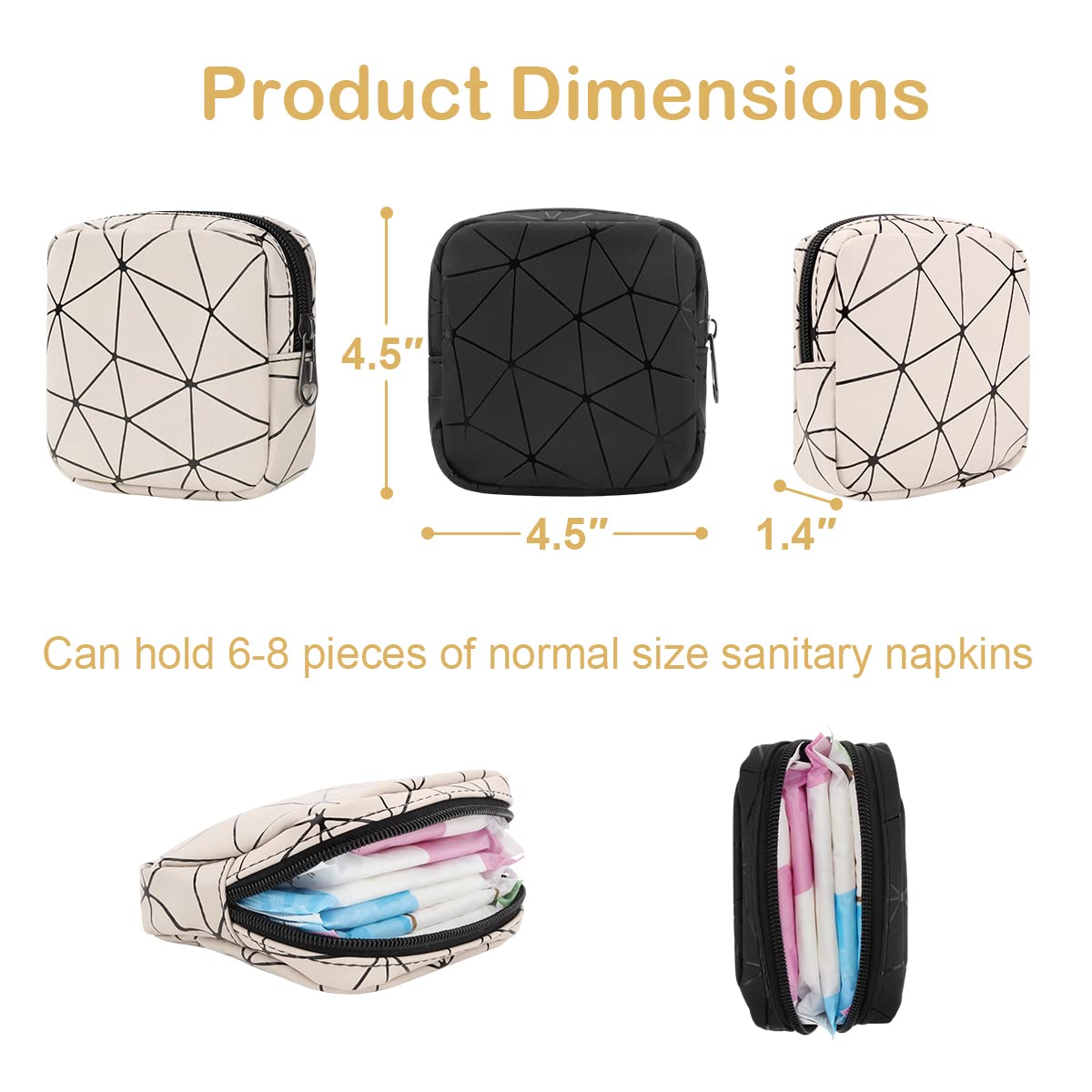 Desing Wish sanitary napkin storage bag black front view showing compact two-pack portability