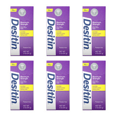 Desitin maximum-strength diaper rash paste tube shows 40% zinc oxide for fast relief.