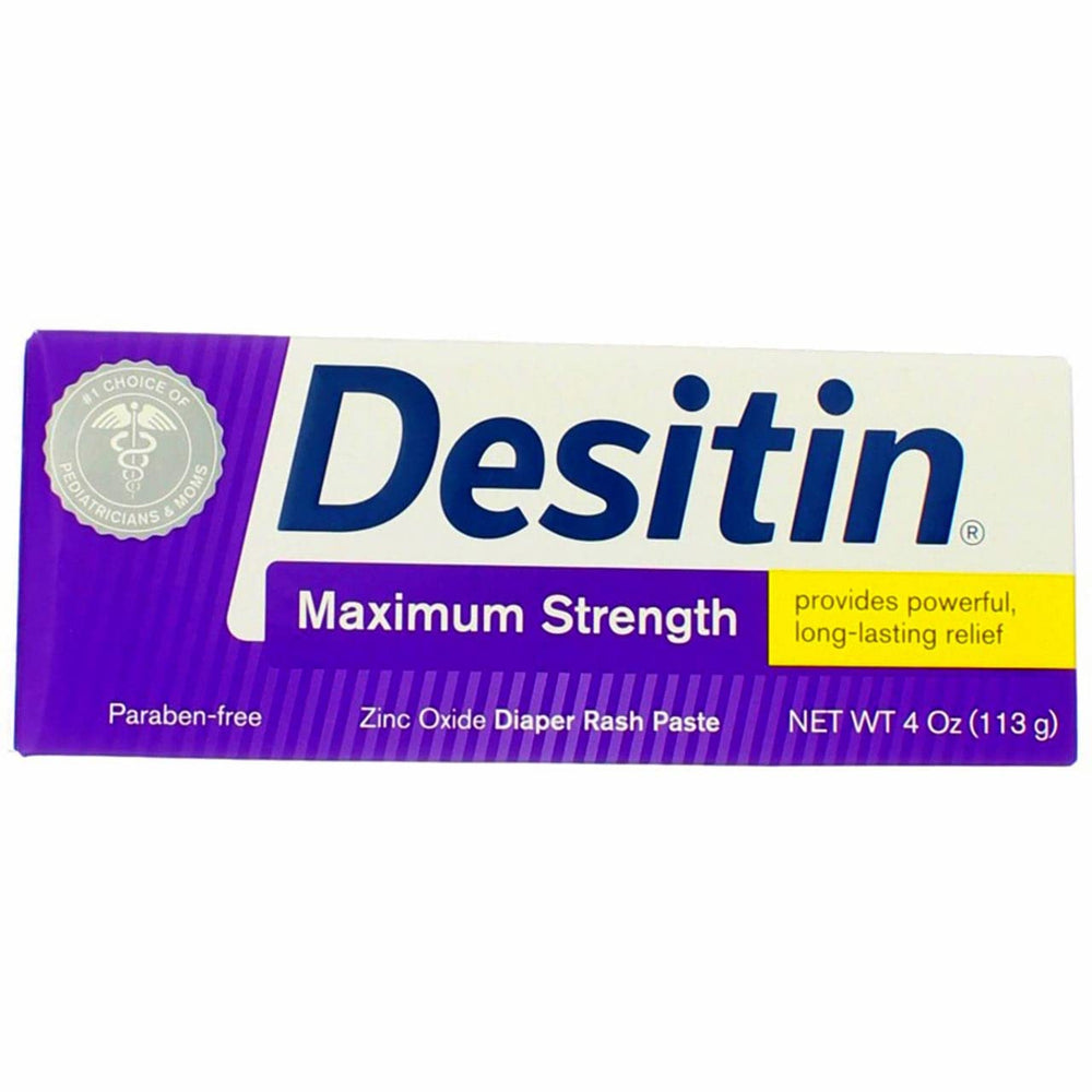 Six-pack Desitin paste displayed on nursery shelf for families