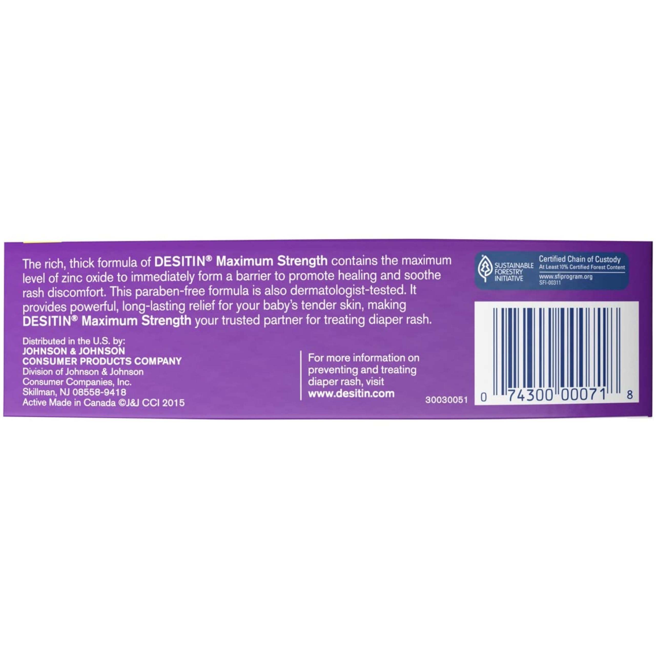 Desitin packaging close-up highlights zinc oxide and barrier formula.