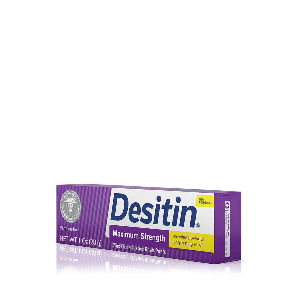 Desitin packaging and squeeze-tube design for easy, on-the-go diaper care.