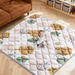 DESSPORTS 64x64in baby play mat with Boho pattern for safe tummy time.