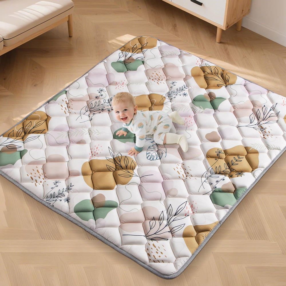 Dessports 65x50in baby play mat with boho pattern cushions tummy time.