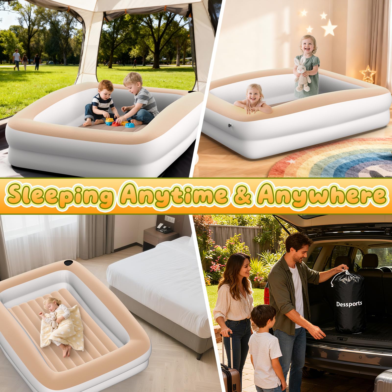 Dessports khaki travel bed suits camping and grandparents' visits